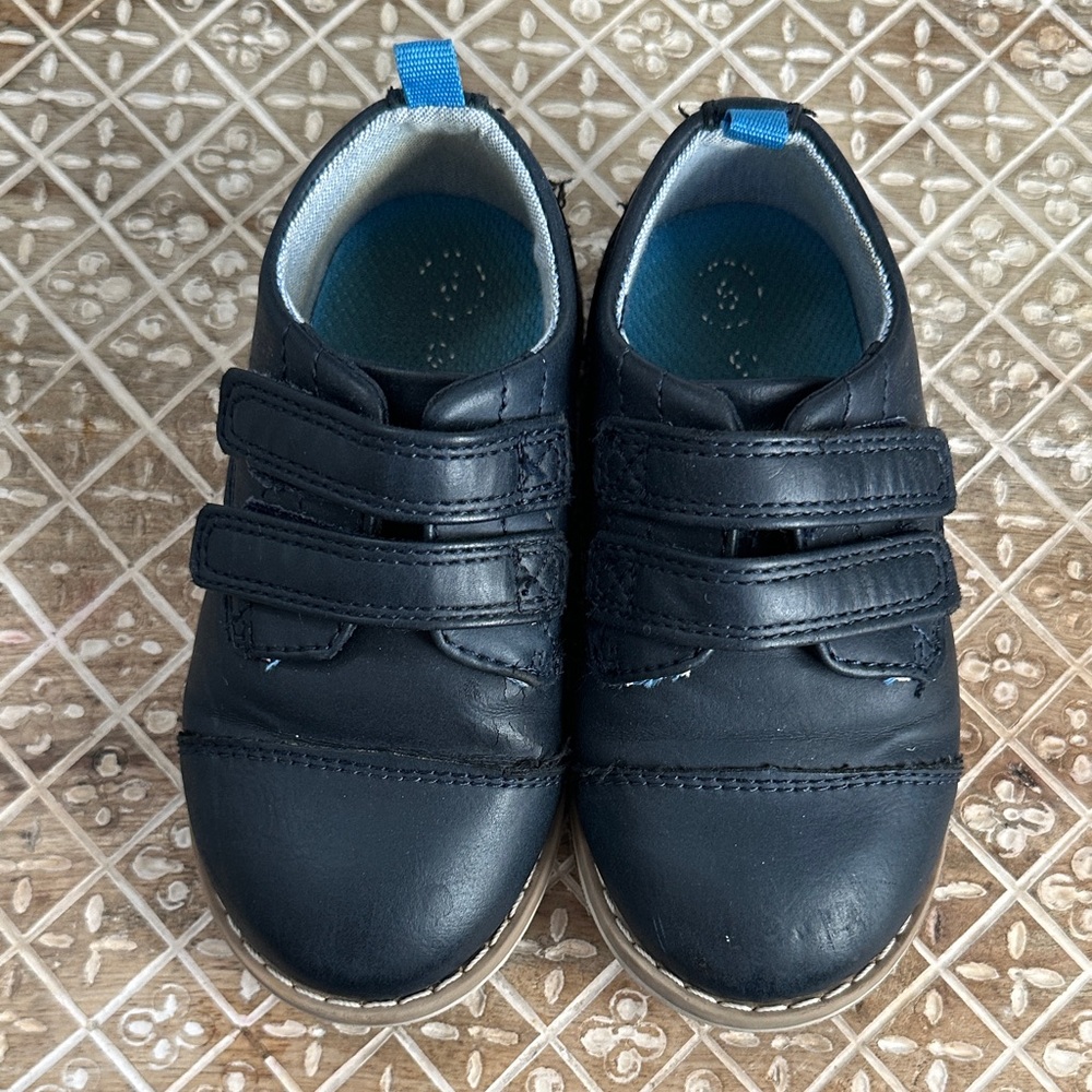 Kids Navy Blue Hook-and-Loop Dress Shoes